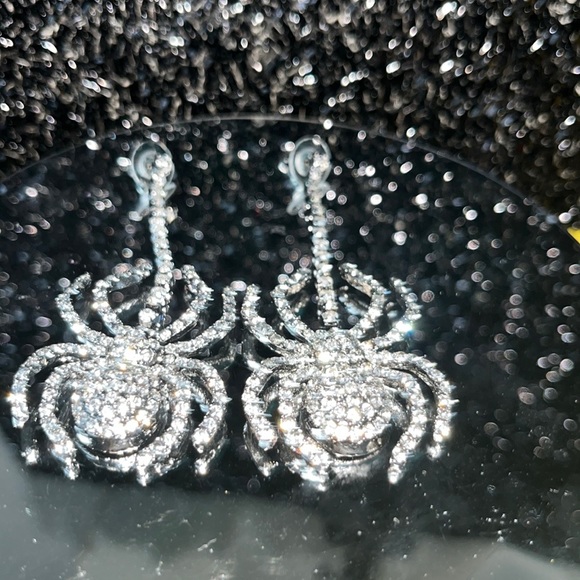 Rhinestone Spider Earrings - Picture 4 of 15